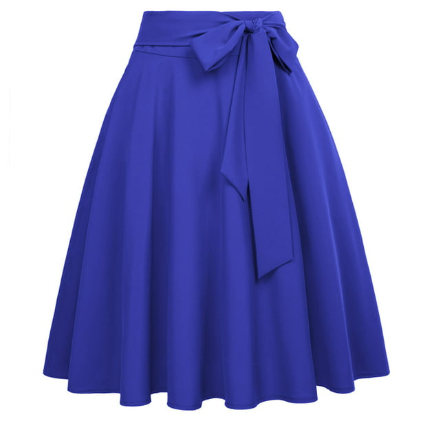 Women's Solid Color High Waist Self-Tie Bow-Knot Embellished  A-Line Skirt 